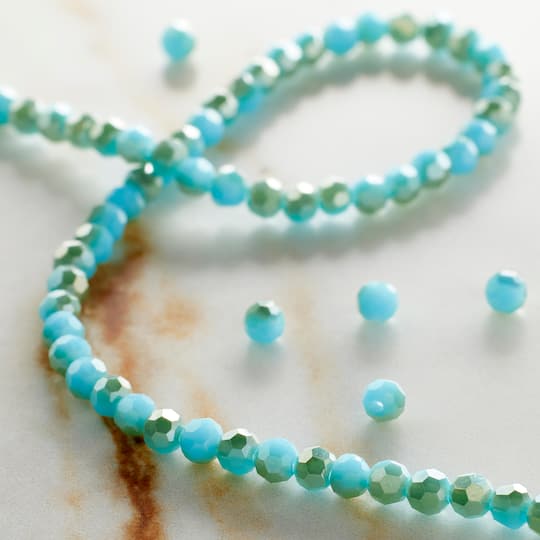 12 Pack: Aqua Mix Small Glass Faceted Round Beads, 3mm by Bead Landing™